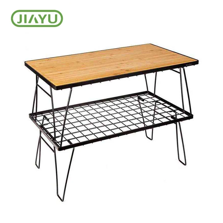 Geklappt fest Holz Eisen Mesh Camping Dësch